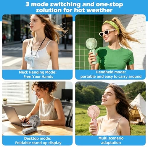 VZZNN 12 Pack Mini Portable Handheld Fan Bulk Small Cooling Fans High 5-Speed Rechargeable Fan For Travel, Office, Eyelash Drying, Lightweight, For Beach, Camping, Indoor Outdoor Use (4 Colors — view 5