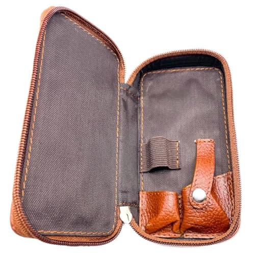 Parker Safety Razor Genuine Leather Double Edge Safety Razor Zippered Travel Case With Compartment For Blades Too - From Saddle Brown — view 2