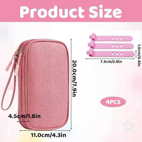 Cable Organiser Bag, Pink Cable Bag, Travel Organiser With Three Straps, Double-Layer Design, Travel Accessories for Storing Chargers, Power Banks and Headphones — view 2