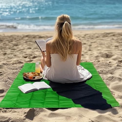 Legnowit Outdoor Pocket Blanket, 140 x 100 cm Waterproof Compact Lightweight Mini Picnic Blanket, Sand Free Beach Mat, Small Tarp for Concert Festival Camping Hiking Travel, Stakes Included (Green) — view 4
