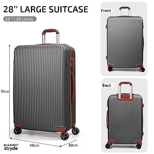 CALDARIUS Hardshell Luggage | Durable Suitcases | Lightweight & Secure with Combination Lock | Smooth 4 Dual Spinner Wheels | Ideal Travel Bag & Luggage Sets (Grey, Large 28") — view 4