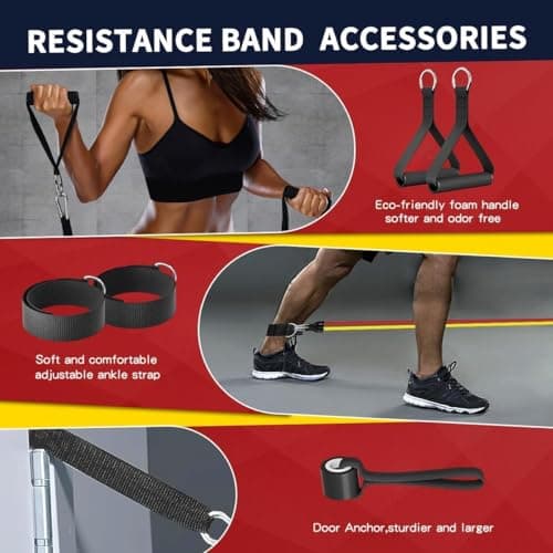 Whatafit Resistance Bands Set (11pcs), Exercise Bands with Door Anchor, Handles, Carry Bag, Legs Ankle Straps for Resistance Training, Physical Therapy, Home Workouts — view 3