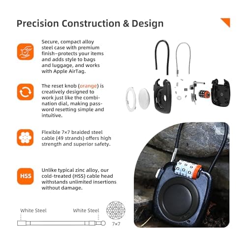 [Apple MFi Certified] iOS Tracker Tag & Holder with Combination Lock, Compatible with Apple Find My AirTag, Air Tag Holder Luggage Lock, for Backpack, Bag, Suitcase (Black + Black Tracker) — view 3