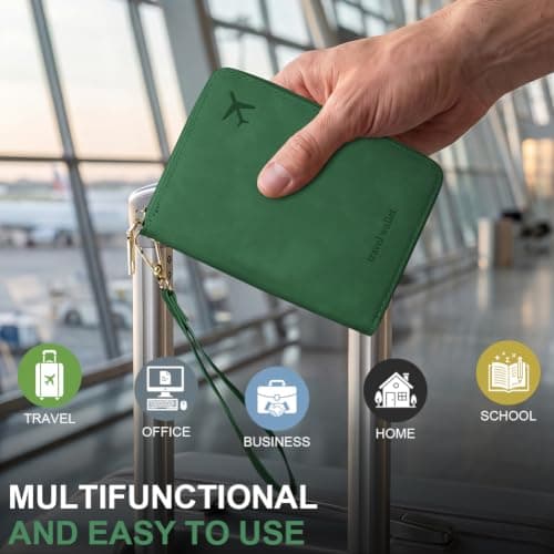 AOOSU Travel Wallet, Family Passport Holder, RFID Blocking Travel Accessories Document Organiser, Travels Document Holder for Tickets Waterproof Cover Holiday Essentials Case for Man & Woman Green — view 6