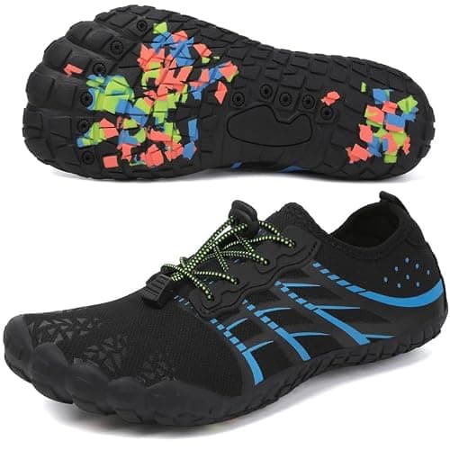 LIZRHA Water Shoes for Men and Women Quick Dry Aqua Swim Barefoot Shoes for Outdoor Fishing Beach Pool Boat Surfing Walking Water Park and Yoqa Activities, Black Blue, 14 Women/13 Men — view 3