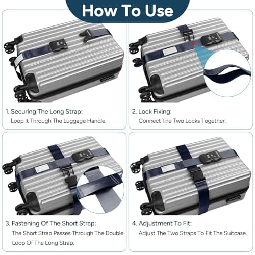 travel inspira TSA Approved Luggage Straps, Cross Suitcase Straps (Navy) — view 6