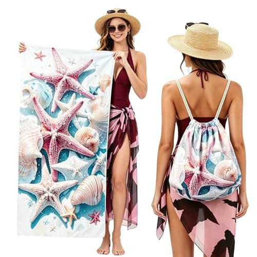 Poeruse Microfibre Beach Towel, 140 x 70 cm Large Microfibre Beach Towels for Adults, 2 in 1 Beach Towel Drawstring Bag Fast Dry Sand Free, for Beach, Pool, Camping, Yoga & Outdoor (C)