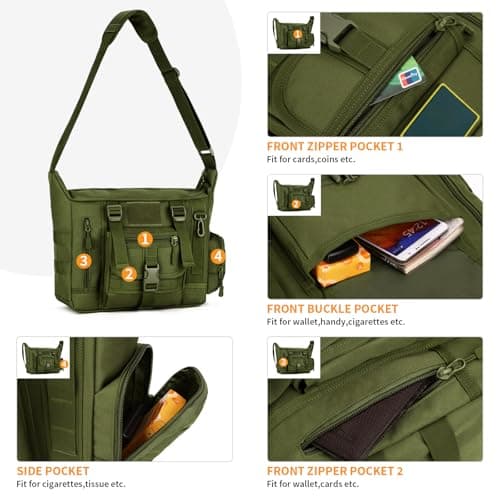 HUNTVP Messenger Bag, Tactical Crossbody Shoulder Bag Molle Laptop Pack for Men Women Work Camping Hiking Working (Green) — view 5