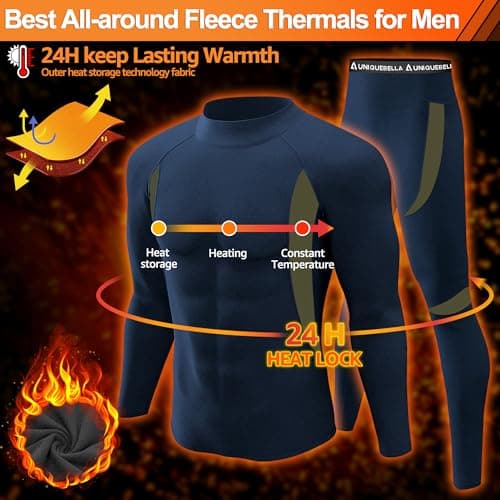 UNIQUEBELLA Mens Thermal Underwear Set Long Sleeve Turtleneck Tops Long Johns Thermal Base Layer Bottom Fleece Lined Quick Drying — view 2
