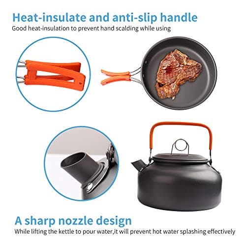 Gutsdoor Camping Cookware Set Camping Cooking Set Non Stick Family Backpacking Cooking Set Lightweight Stackable Pot Pan Bowls with Storage Bag for Outdoor Hiking (10pcs (Orange)) — view 5