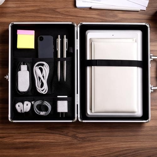 GREENSAPPIRE Portable Aluminum Storage Case with Lock, Multi-Compartment Organizer Box for Documents, Electronics & Valuables, Travel File Box with Handle, Secure Office & Home Storage Solution — view 2