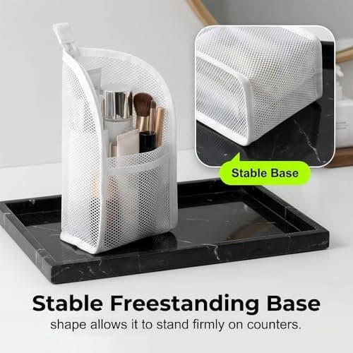 Standing Toiletry Bag, Large Capacity Travel Toiletry Organizer with Waterproof EVA Mesh, Foldable Portable Cosmetic Storage Bag for Bathroom, Makeup, Toothbrush and Toiletries (Gray+White) — view 3
