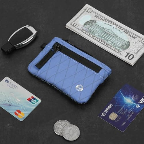 DiULi Secure RFID Blocking Wallet for Men | Slim Card Holder with Metal Zip & Coin Pocket | Durable Nylon Travel Zip Pouch | Compact EDC Wallet | Sky Blue — view 5