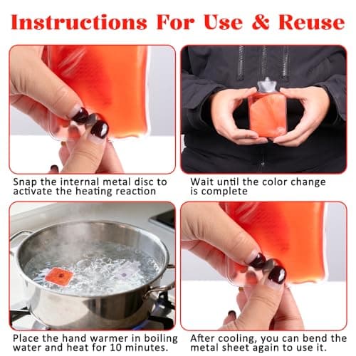 Reusable Snap-Click Hand Warmers 4 Pack - Long Lasting Gel Heat Packs for Winter, Outdoor Sports, Cold Weather Essentials (square-4) (round) — view 6