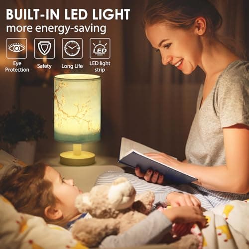 GUIJZSLTRG Table Lamp USB Wooden Bedside Night Lamp with Linen Fabric Lampshade Minimalist Lamps Decorative Bedroom Nightstand Light Vintage Small Nightlight LED Lamp for Home Office Hotel Gift — view 3
