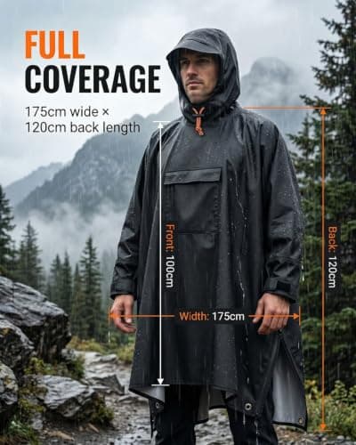 Poncho Waterproof Adult Plus Size New with Zipper Design Rain Poncho Waterproof Poncho Reusable Hooded For Hiking Camping Festivals Travel Lightweight Unisex Ponchos Festival Poncho Waterproof Black — view 5
