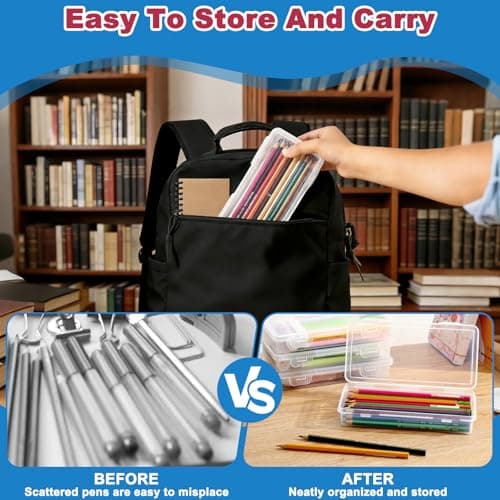 6 Pcs Clear Pencil Box with Latching Lid, Stackable Pen Storage Box, Plastic Containers, Rectangular Crayon Case, Transparent Organizer for Office Supplies, Handicrafts, Beads, Jewelry, Small Items — view 3