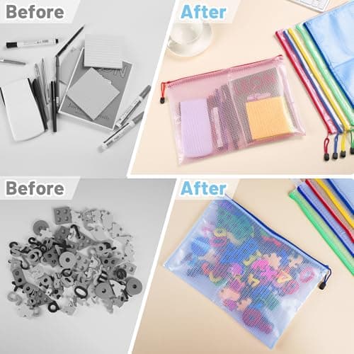12Pcs Plastic Wallets with Labels, A4 Zip Lock Folders, Waterproof Mesh Document Bag for School Office Travel, Colorful Zipper Pouch Pocket for Bill Luggage Homework Jigsaw Storage — view 4
