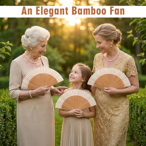 Nogeqi Handheld Folding Fan, Portable Bamboo Hand Fans for Women Foldable, Decorative Chinese Fan for Hot Flashes, Summer Cooling, Dancing Wedding Church Performance (White) — view 2
