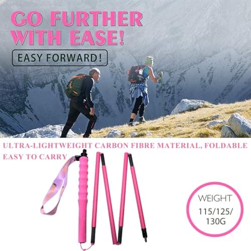 OKHEALING High Strength Carbon Fibre Trekking Poles 2 pcs, Folds Into 5 Sections, Lightweight and Strong, Protects Joints, Suitable for Hiking, Trekking and Mountaineering (Pink, 130cm) — view 6