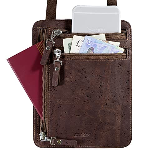 Corkor Cork Travel Neck Wallet - Vegan Slim Passport Holder RFID Blocking Travel Pouch to Protect Cash, Credit Cards and Travel Documents, Brown, Neck Wallet — view 2