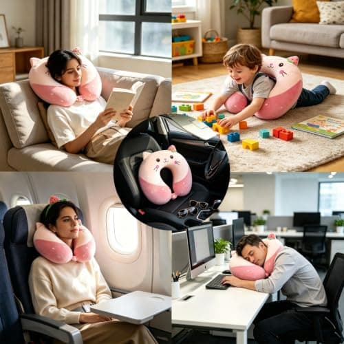 Lumina Co 1 Pink Neck Pillow for Travel, U-Shape, Soft Plush & Lightweight — view 6