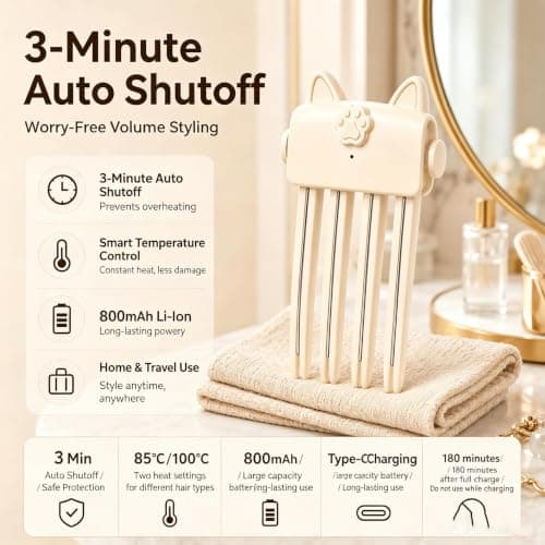 Heated Hair Volume Clip, Wireless Heated Volumizing Root Lift Clip Cordless Hair Tool for Fine Flat | Rechargeable Bangs Portable Travel Styling Root Comb Quick Heat Setting Fluffy Bangs Crown (Pink) — view 5