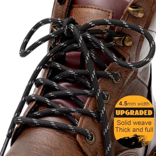 Puzeam 2 Pairs 4.5 mm Round Shoe Laces for Boots Black Grey 120cm — view 3