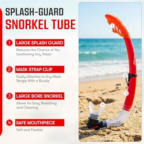 Two Bare Feet Snorkel, Mask and Fins/Flippers PVC Snorkelling Set (Adults) With Anti Fog and Wide View Mask, Anti-Leak, Tempered Glass - Scuba Dive Snorkelling Sets (L/XL (UK9-13), Red) — view 3