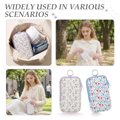 KJQJLY 2 Pack Portable Tampon Organizer Bag Tampon Holder & Storage Case with Zipper for Travel, Discreet Period Bag for Purse, Waterproof Feminine Products Pouch for Women (Lavender Floral) — view 5