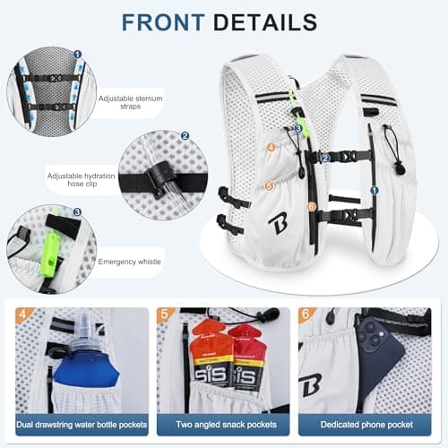 BECOJADDE Running Vest Women 5L Hydration Backpack Lightweight for Mens Womens, Running Backpack Hydration Pack for Marathon, Trail, Cycling, Hiking, Jogging, White — view 2