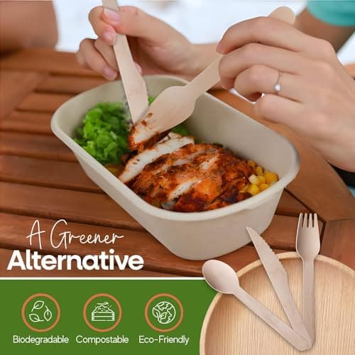 FOOGO Green 75pcs Disposable Wooden Cutlery Set, 16cm — view 4