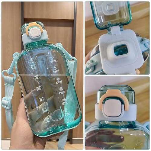 ZOYDP 2 PCS Sports Water Bottle 750ml, Flat Drinks Bottle With Adjustable Strap, Gym Water Bottle, Travel water Bottles,Leakproof water Bottles for Travel, Hiking, Camp, Picnic (Cyan+Pink) — view 6