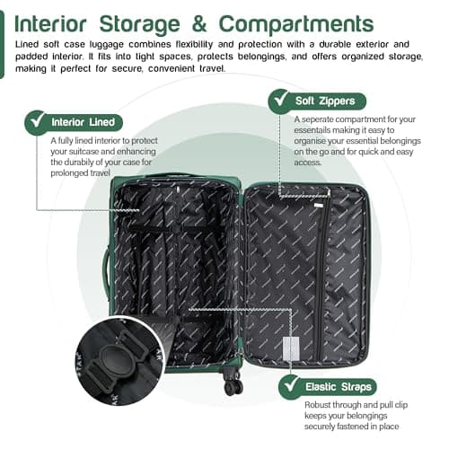 Aerostar Carry-on 20" Lightweight Soft Expandable Suitcase, Hand Luggage 4 Wheels & Combination Lock, 55x35x20cm | Accepted All Airlines easyjet, RyanAir, British Airways (Bottle Green, 32 litres) — view 5