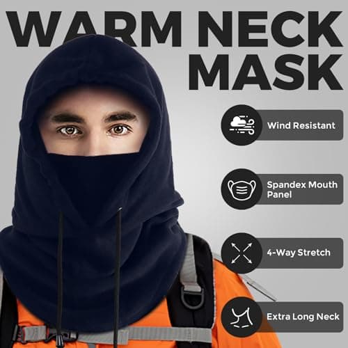 AURUZA Balaclava Winter Hat Thermal Face Mask Snood Hood Hat Neck Warmer, Windproof Ski Mask for Winter Outdoor Sports (Navy Blue, L) — view 2