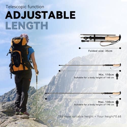DOBESTS Folding Walking Poles 2 Pack, Lightweight Collapsible Hiking Poles — view 3