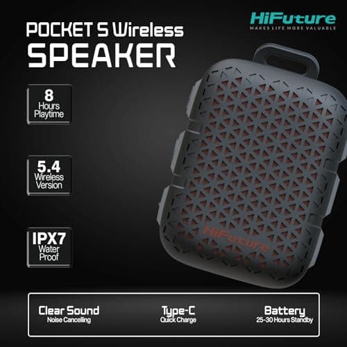 HiFuture Pocket S Bluetooth Speaker | 5.4 Wireless Speaker - IPX7 Waterproof Speaker with Type-C Charging | Portable Speaker with Built in Magnetic Clip - 5W Output with 8 Hours Playtime — view 3