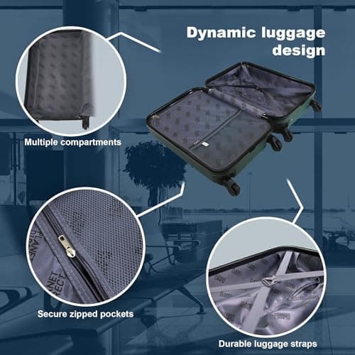 Planet Direct Green Cabin Suitcase (55x36x23cm) | Hard Shell Lightweight Suitcase | 3-Digit Lock | 4 Spinner Wheels | Telescopic Handle | Carry On Luggage — view 5