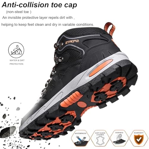 HODTOB Hiking Boots Mens Womens Lace-up Non-Slip Outdoor Men Women Mountain Trekking Shoes for All Season Walking Travelling Backpacking Camping Shoes Sneaker Black 8.5UK — view 3