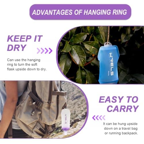 WRELS 200ml/350ml/500ml Collapsible Soft Flask,BPA Free Folding Soft Water Bottle with Hanging Ring,Lightweight TPU Hydration Flask for Running Marathon Cycling Hiking(350ml-2 Packs) — view 5
