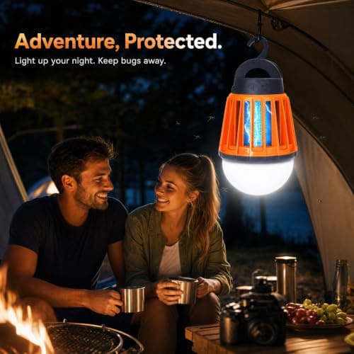 Yeepoo Camping Lantern & Mosquito Killer Lamp 2-in-1, USB Rechargeable Bug Zapper, IPX6 Waterproof LED Tent Light with Retractable Hook for Outdoor Fishing Garden Emergency Orange — view 2