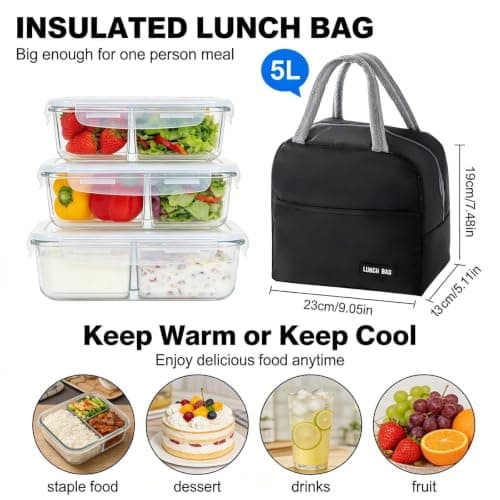STELFORGE Insulated Lunch Bag for Men Women Kids Cool Bag- Reusable Thermal Food Bag with Leak-Proof Liner, Cooler Tote for Work, School, Picnic & Travel (Black) — view 2