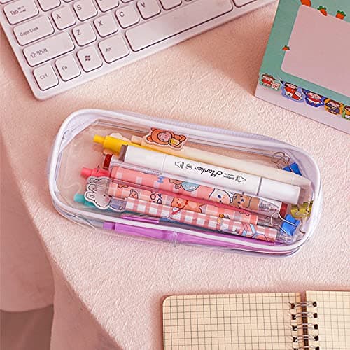 CHEERYMAGIC Clear Pencil Bag, Clear Exam Pencil Case, Waterproof PVC Zippered Comestic Storage Pouch Travel Luggage Pouch Make up Cosmetic Bag (White) — view 2