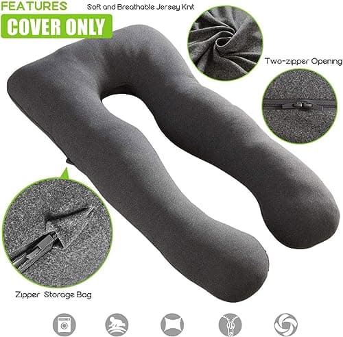 COSMOPLUS 𝐏𝐫𝐞𝐠𝐧𝐚𝐧𝐜𝐲 𝐏𝐢𝐥𝐥𝐨𝐰 𝐂𝐨𝐯𝐞𝐫 U Shaped Full Body Pillow Case 𝐂𝐨𝐯𝐞𝐫 for Maternity,Stretchy Cool Breathable Jersey Fabric, Provides Sleep and Pregnancy Support,Heather Grey — view 2
