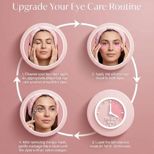 10PCS Under Eye Patches Silicone, Reusable Eye Patches Silicone Patch Under Eyes Mask Reusable Overnight with Metal Eyes Cream Applicator, Tin Case for Dark Circles and Puffiness Effect to Fine Lines — view 6