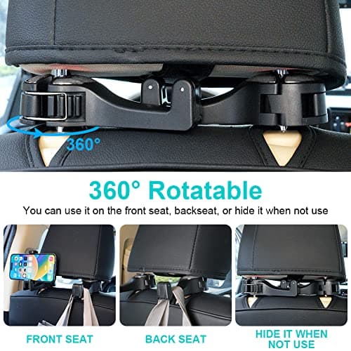 URAQT 2 Pack Car Back Seat Hook, 2 in 1 Car Headrest Hidden Hook, Car Storage Hooks Back Seat Headrest Hanger, Headrest Bracket Purse Holder Hooks for Phone, Purses, Toys, Groceries, and Bags — view 5