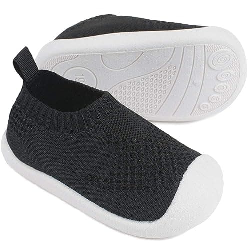 Baby boys Girls Walkers Infant Sneakers Yellow Size 3.5 Mesh Breathable Lightweight Toddler Casual Shoes Non Slip Cotton Flying Woven Fabric Mesh Slip-on Breathable Lightweight Trainers Black