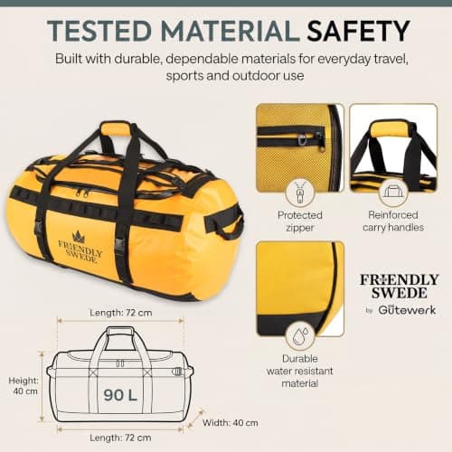 The Friendly Swede Water-Resistant Duffle Bag Backpack, 500D PVC,90L Yellow — view 5