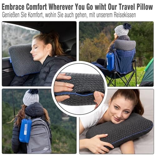 Marcolumb Travel & Camping Comfortable Memory Foam Pillow – Easy to Carry Portable Bag – Temperature Regulating Pillow Case - Perfect for Travelling — view 2