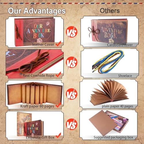 Our Adventure Book Scrapbook Photo Album with 80 Pages 11.6 x 7.5 inch Inch Embossed Words Hard Cover Travel Scrapbook, Memory Book For Anniversary Wedding, Valentines' gifts, Easter Bonus — view 4